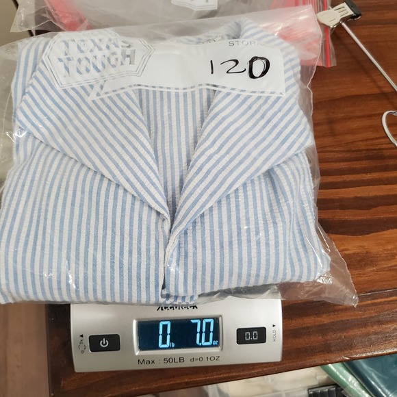 Vintage Norma Kamali Seersucker Button Up Shirt 10 Blue Stripe Coastal Nautical - Picture 9 of 9